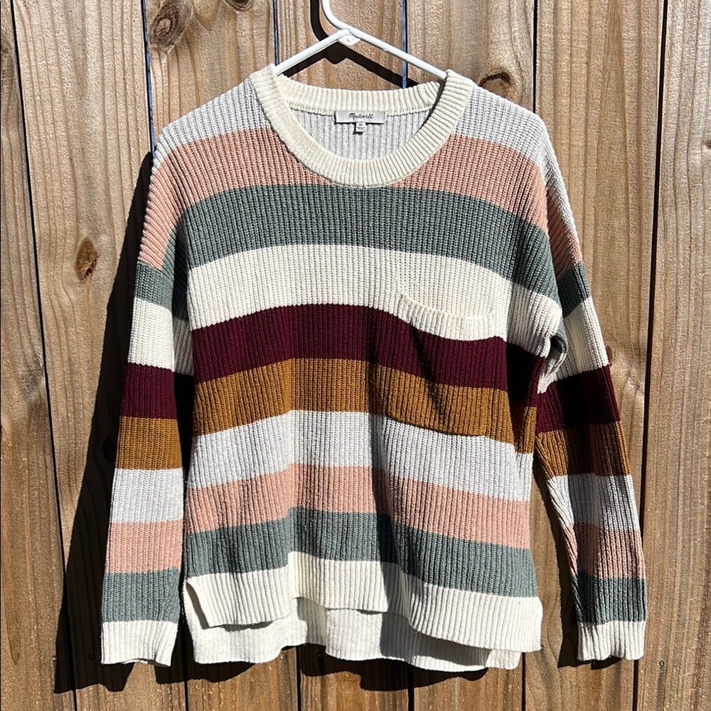 Madewell Stripe Pocket Pullover Sweater Knit Coastal Grandma Retro Boho Preppy